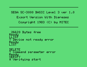 Sega SC-3000 BASIC Level 3 v1.0 Screenthot 2